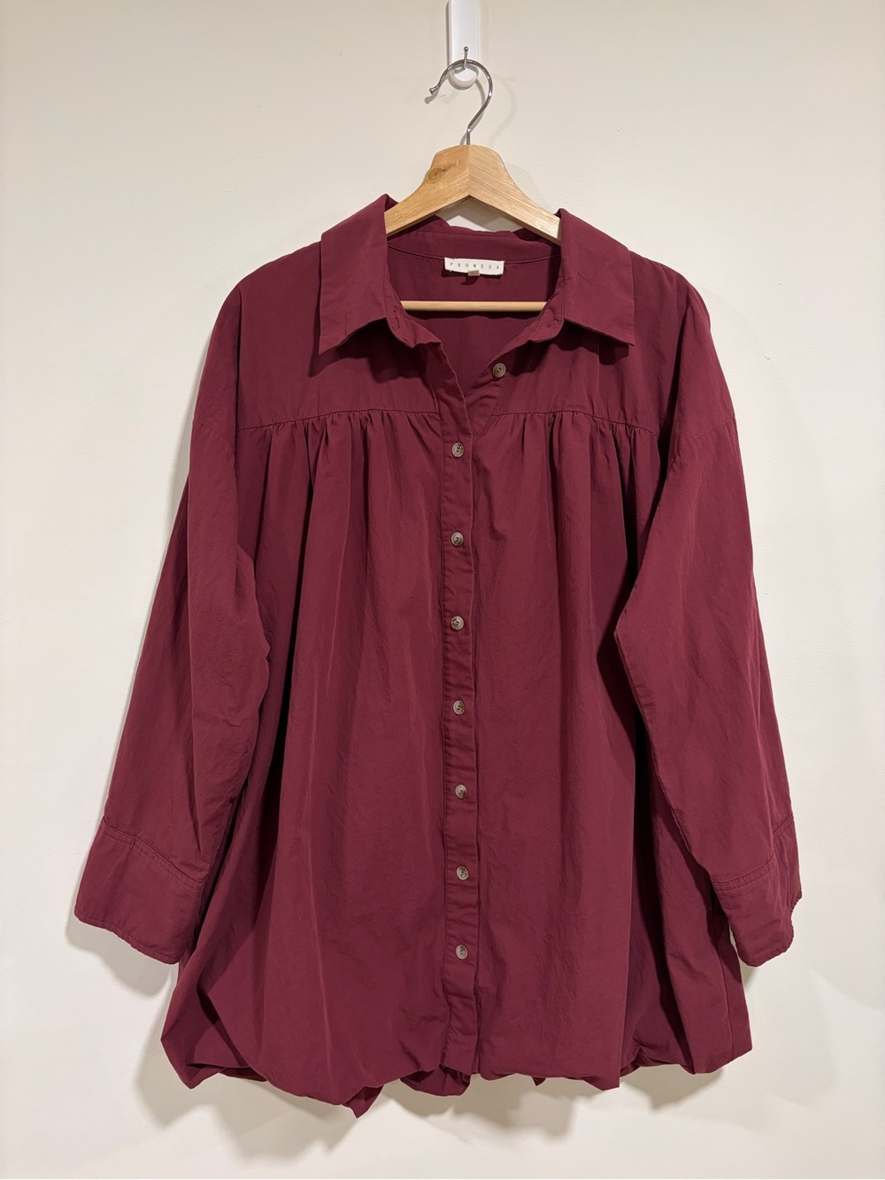 Promesa Burgandy Button Down Bauble Hem Shirt Dress